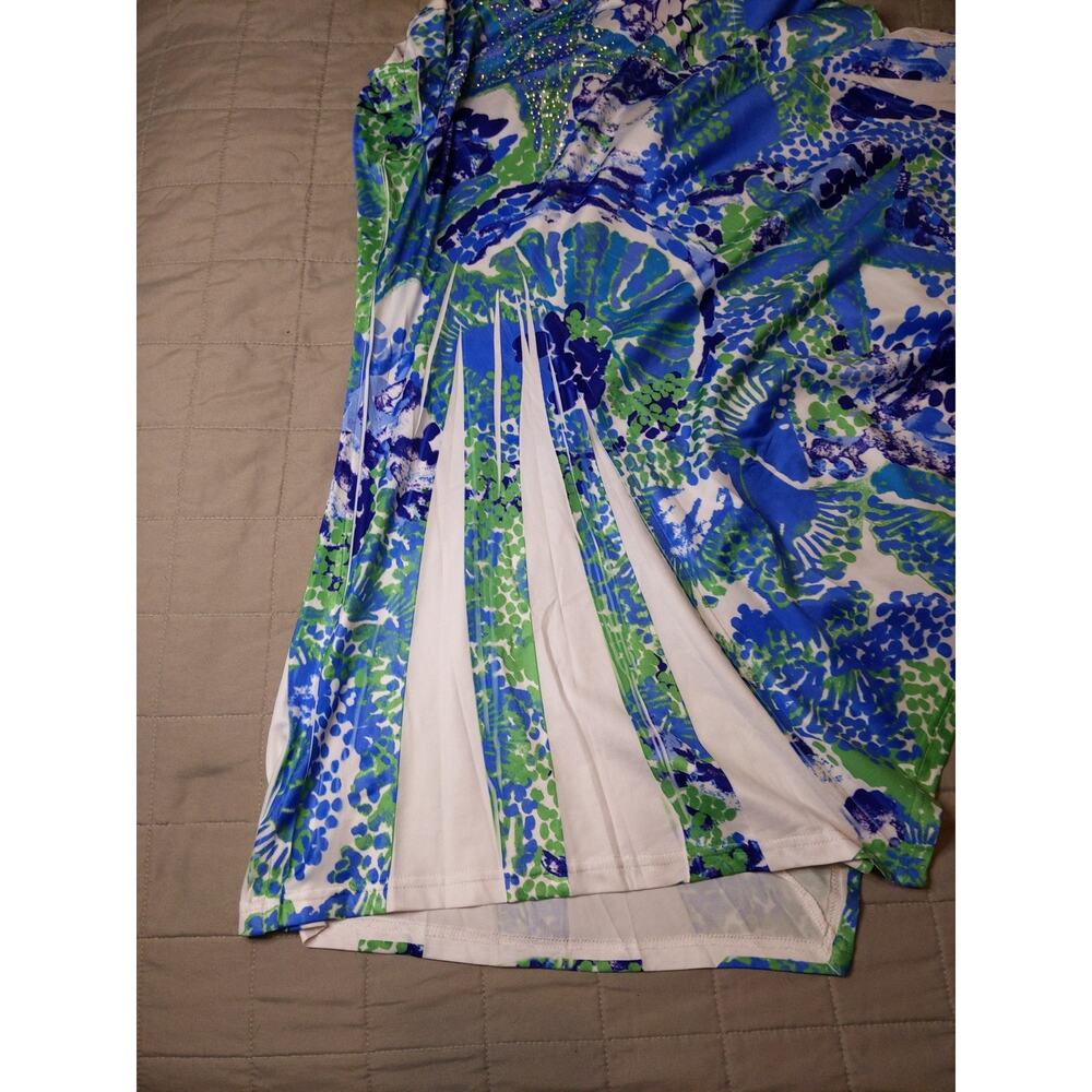 India Boutique Starfish Godet Dress Blue Green White Coastal Boho One Size - Picture 7 of 8
